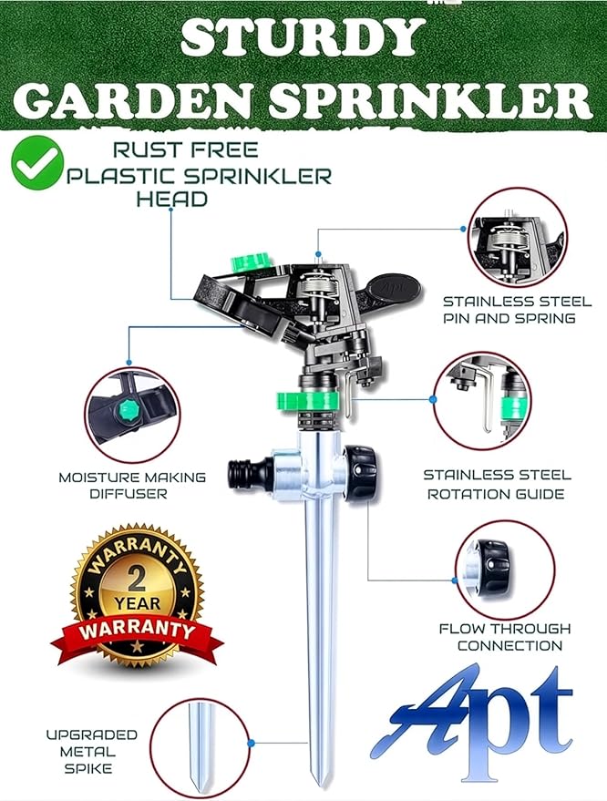 APT Pulsating Impact Sprinklers for Yard, Lawn & Garden, 80 to 5800 sq ft Adjustable Spray (2Pcs)