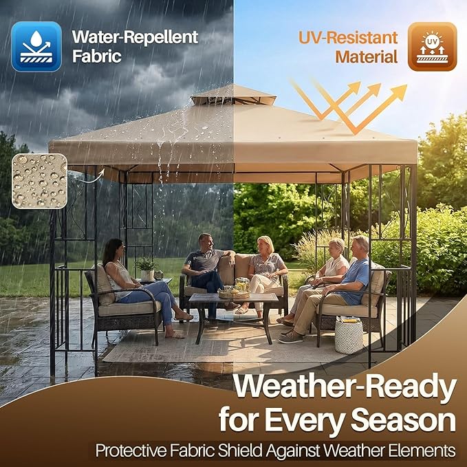 Flexzion Gazebo Cover Replacement Canopy Top 8x8 Ft (2.4m x 2.4m) - Double Tier Top Canopy Cover Replacement with UV30+, Dirt, Water Resistant for Outdoor, Sunshade, Garden, Patio, Pavilion