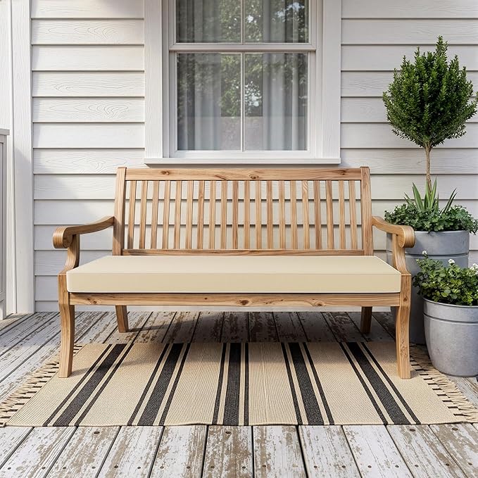 MIULEE Beige Outdoor Bench Cushion 42x18x3 Inch Waterproof 3-Year Color Fastness Patio Furniture Cushions for Porch Swing, Garden Bench Sofa Couch with Adjustable Ties No Slip Design