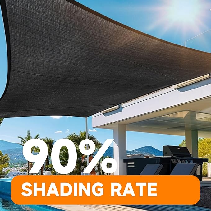 90% Shading Rate 12'x16' Black Shade Cloth,UV Resistant Durable Mesh Tarp with Grommets&Reinforced Edges, Shade Net Using for Plants Cover, Greenhouse, Dog Kennel, Patio, Chicken House