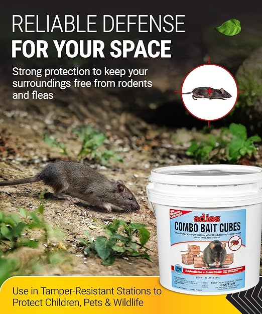 Kaput Adios Combo Bait Cubes – Dual-Action Rodenticide + Insecticide Rat Bait Blocks for Rats, Mice & Fleas, 18 lbs