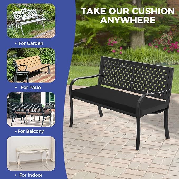 IPYNBAP Outdoor Bench Cushions for Outdoor Furniture, 42x18x3 Inch, Waterproof Bench Pillow, Fade Resistant Long Bench Seat Pads for Garden, Indoor, Porch Swing, Black