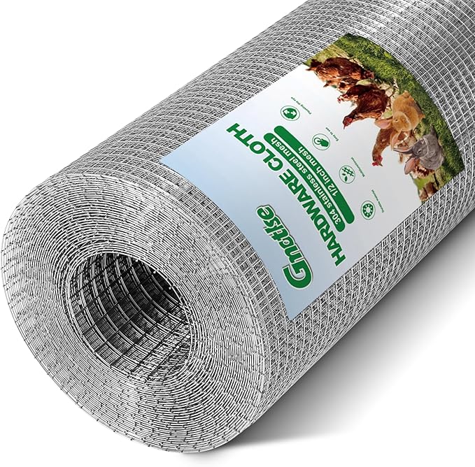 Hardware Cloth 1/2 inch 20 Gauge Small Size 304 Stainless Steel mesh Chicken Welded Wire Fencing Wire Mesh Roll Fencing Garden Fence Squirrel Tunnel Network 24in×24ft
