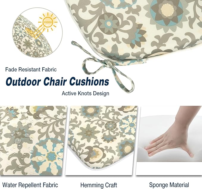 Outdoor Chair Cushions 16"x17" Set of 2, Water Resistant Patio Chair Pads with Ties, Seat Cushions for Home Garden Furniture Decoration, Floral Symphony‌