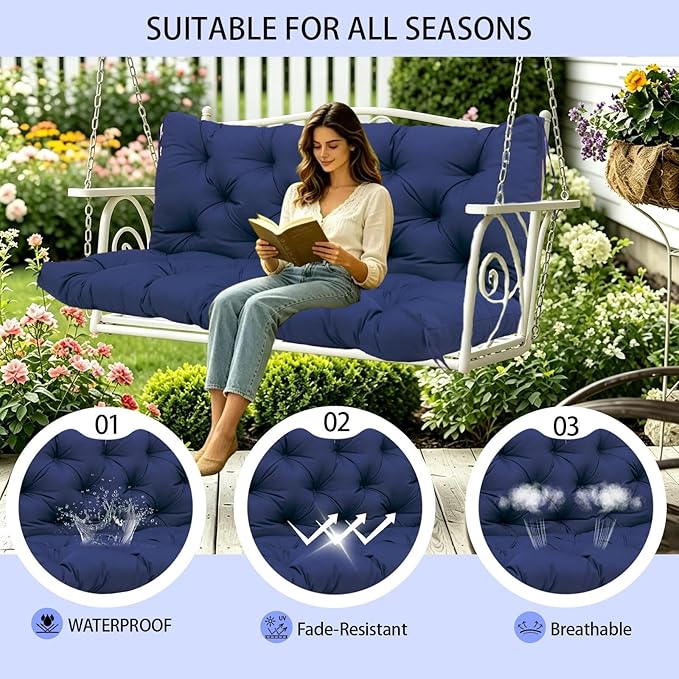 Premium 5" Thicken Porch Swing Cushions Waterproof 3 Seater Replacement Cushions with Backrest and Adjustable Straps, Outdoor Furniture Cushions for Patio, Garden(40×40×5inch)