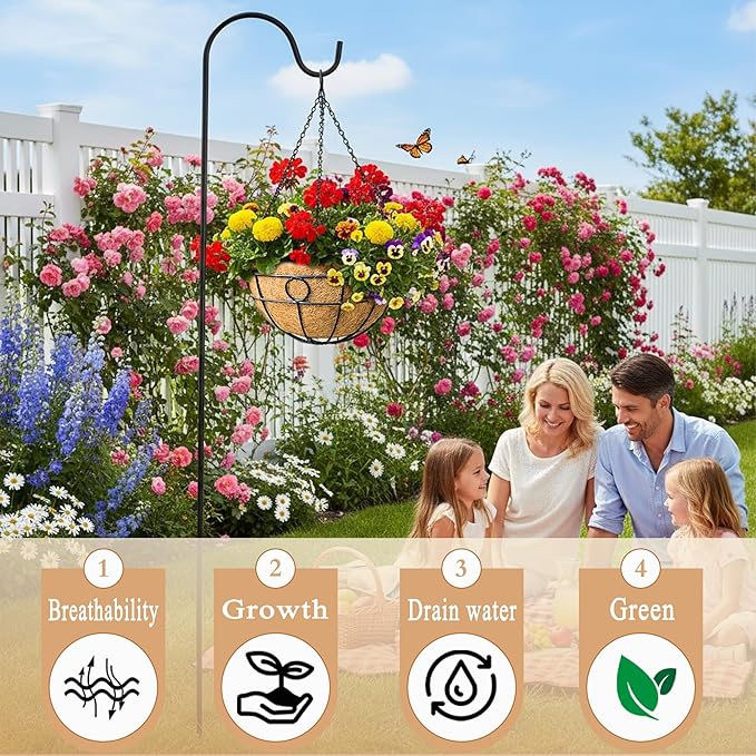 2 Pack 12" Round Metal Hanging Basket for Outdoor Plants Durable Large Hanging Planter with Coco Coir Round Plant Holders Planter for Outside Garden Decoration (Circular)