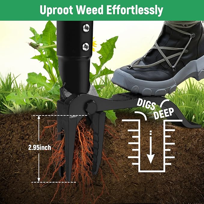 GOXAWEE Weed Puller Tool, 4-Claw Stand Up Weeder with Adjustable 46” Handle for Remove Weeds Without Bending, Pulling or Kneeling