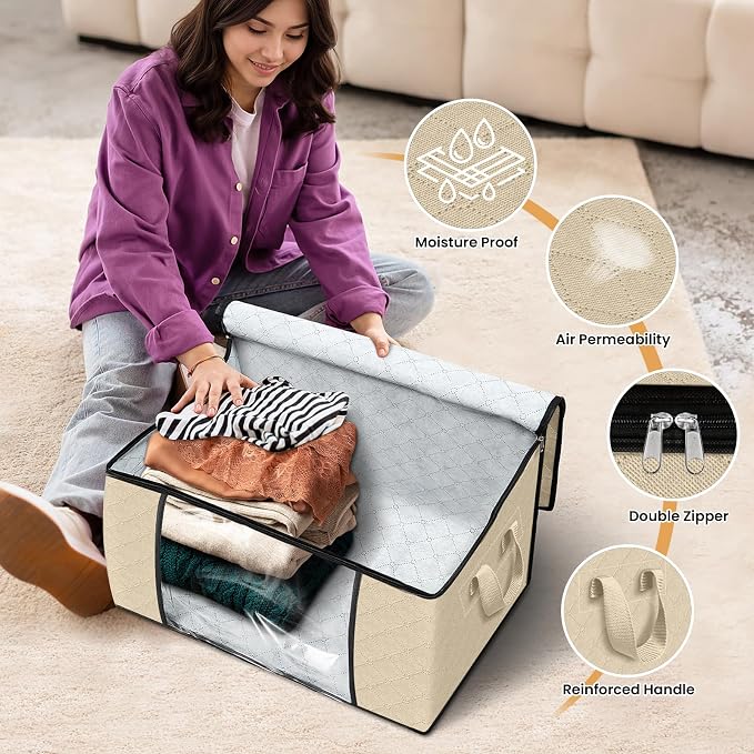 Fab totes 6 Pack Storage Bags for Clothes Blanket Storage Bins with Lids