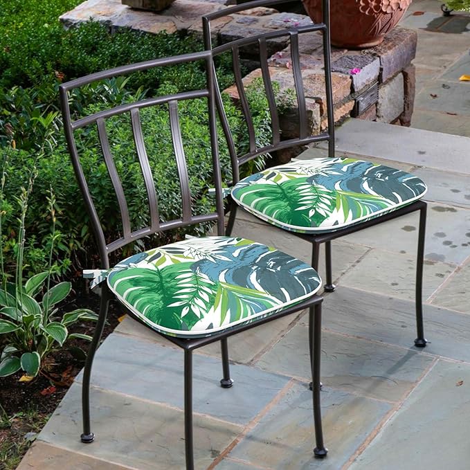 Outdoor Chair Cushions 16"x17" Set of 4, Water Resistant Patio Chair Pads with Ties, Seat Cushions for Home Garden Furniture Decoration, Islamorada Blue Green