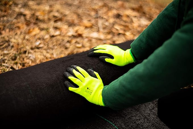 G & F 1516 12 Pairs Pack Premium High Visibility Low emissions Green Work and gardening Gloves for Men and Women. MicroFoam Textured Coated Palm and Fingers Gloves for Gardening Work, X-Large, Green
