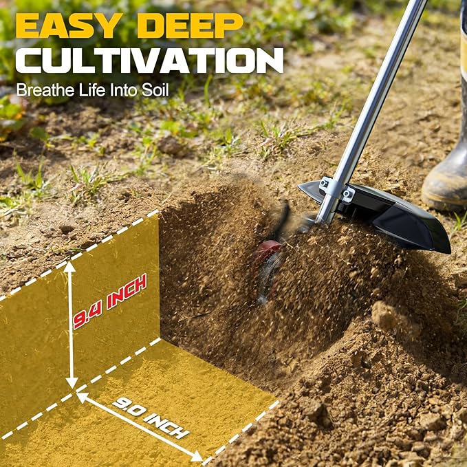 Cordless 2-in-1 Tiller Cultivator & Weed Wacker Compatible with Dewalt 20V Battery (Tool Only), 500RPM Electric Garden Tiller String Trimmer, 9" Tilling Width 9.4" Depth for Soil Lawn Cultivation