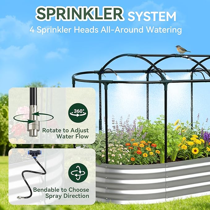 Lineware Raised Garden Bed with Self-Watering System, 6x3x1 ft Elevated Planter Boxes Outdoor with Mesh Cover, Oval Galvanized Raised Beds for Gardening,Vegetables,Flowers, Backyard, Patio