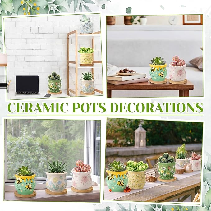 Leitee Flower Pots 3 Inch Paint Your Own Ceramic Pot Craft Kit Ready-to-Paint Small Succulent Pots Bulk with Drainage Hole Paint Set Mini Paintable Plant Vase for Spring Birthday DIY Gift(30pcs)