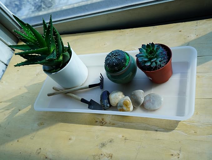VUWEZ 2 Pack of Plastic Plant Tray Saucer Rectangular 16 inch, Plant Trays Saucers for Indoors Outdoor, Plant Water Drip Tray for Flower Pot Planter, Windowsill Plant Tray (7.0 X 16.1'', Clear)