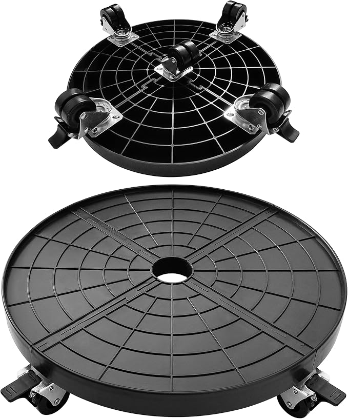 16 Inch Plant Caddy with Wheels Outdoor Indoor 2 Pack, Large Rolling Plant Stand for 500lb Heavy Duty Flower Pots, Round Plant Rollers Lockable Potted Planter Dolly, Black