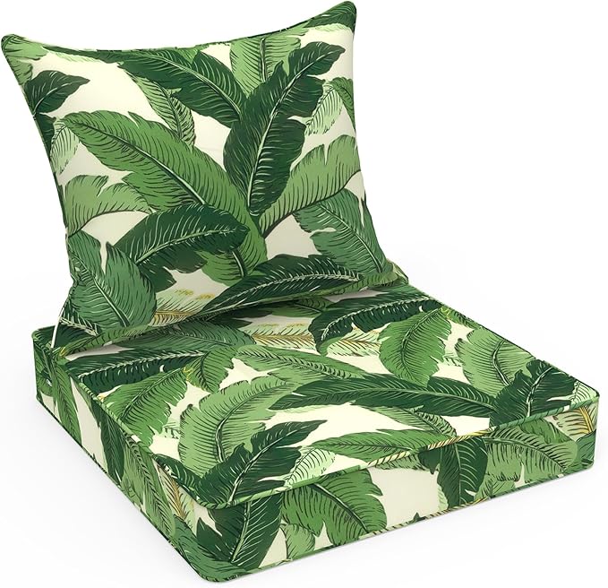 LVTXIII Outdoor Deep Seat Cushion 24"x24"x4" Patio Seat and Back Cushion Set Seasonal Chair Cushion for Dining Arm Chairs, Wicker Chairs and Garden Furniture Decoration, Swaying Palms Green