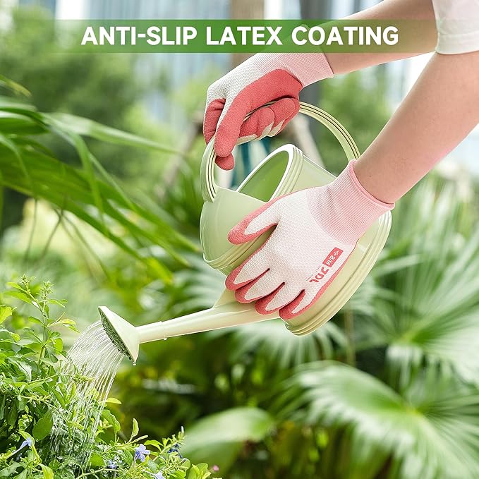 JDL Gardening Gloves for Women, 6 Pairs Breathable Latex Coated Yard Garden Gloves, Rubber Outdoor Protective Work Gloves with Grip, Multiple Colors, Small Size