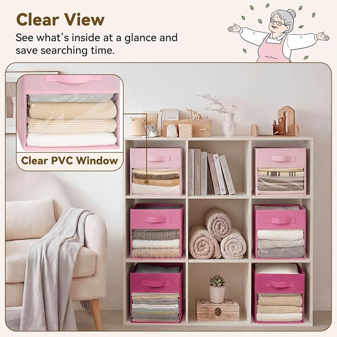 GRANNY SAYS 11x11 Storage Cubes with Clear Window, Pink Gradient, 6-Pack