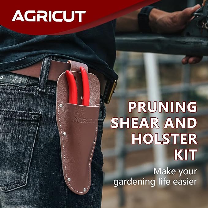 AGRICUT Pruning Shears, 7/8-Inch Cut Capacity Hand Clippers, Bypass Pruners, Gardening Scissors with Sharp Steel Blade (Aluminum Handle, High Carbon Steel PRO with Sheath)