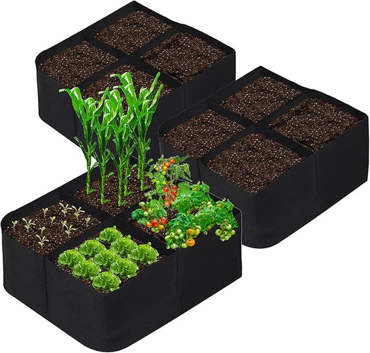 CJGQ Fabric Raised Garden Beds Outdoor, 3Pack 2X2 Ft 4 Grids Plant Grow Bags, Vegetables Planter Raised Bed for Growing Potatoes Flowers, Square Plant Growing Container Bags for Outdoor