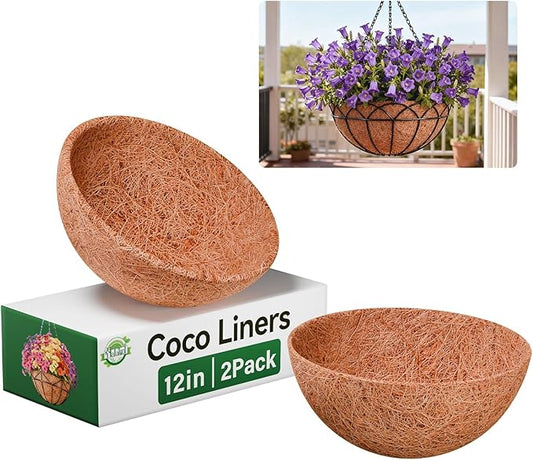 Halatool 2 Pack 12 Inch Coco Liners 100% Natural Coconut Liners for Planters Round Coco Coir Hanging Basket Liner for Flowers Vegetables