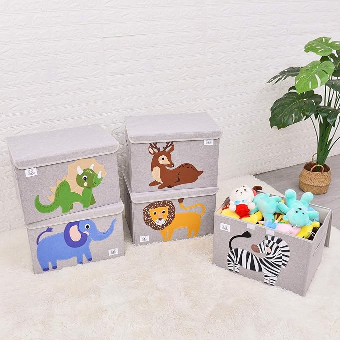 Large Toy Box Storage with Lid, Foldable Fabric Toy Chest Storage for Kids | Toy Organizer Basket, Collapsible Animal Print Storage Bin for Toddlers, Boys and Girls, Playroom, Baby Nursery (Elephant)