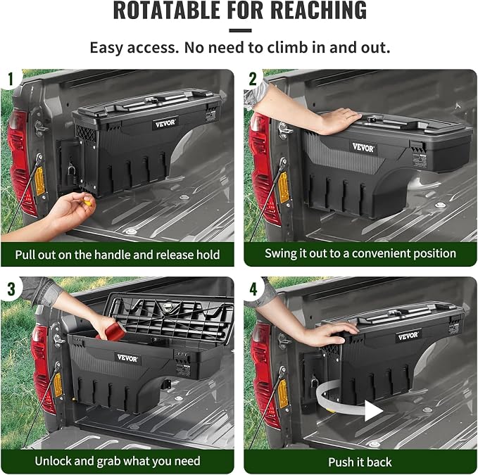 VEVOR Truck Bed Storage Box, Lockable Lid, Waterproof ABS Wheel Well Tool Box 6.6 Gal/20 L with Password Padlock, Compatible with Tundra 2007-2021, Driver Side, Black
