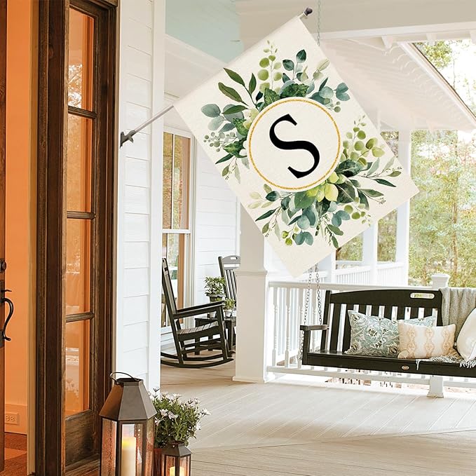 AVOIN colorlife Monogram Letter S Floral House Flag 28x40 Inch Double Sided Outside, Family Last Name Initial Yard Outdoor Decoration