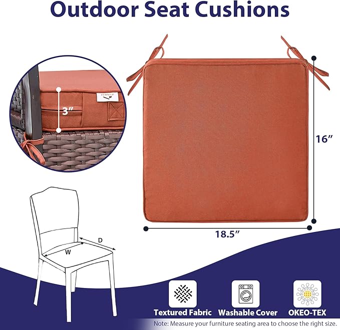 IPYNBAP Outdoor Chair Cushions Set of 4 -Waterproof Outdoor Seat Cushions for Patio Furniture, Patio Chair Cushion with Handle and Ties, Square Out Door Chair Pads,18.5" x 16" x 3", Spice