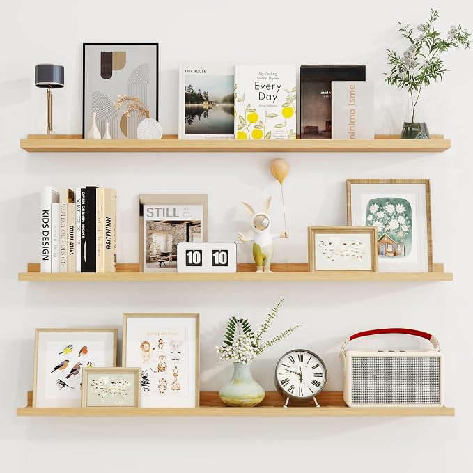 Axeman 40 Inch Floating Shelves, Oak Picture Ledge Shelf Set of 3