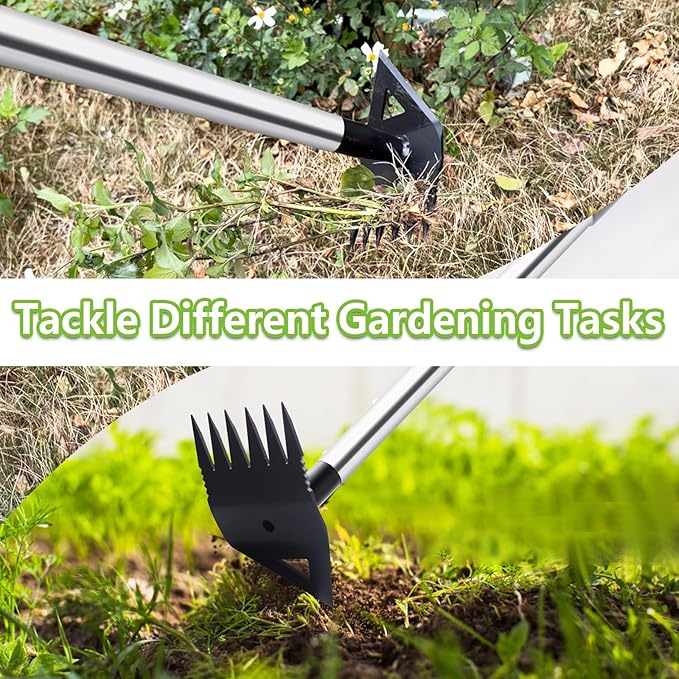 Weed Puller Tool with Long Handle, Hoe Garden Tool Weed Rake Combo for Weeding, 60" Garden Hoe Weed Remover Tool with Detachable Handle, Manual Weeder Garden Tools for Yard Flower Bed Lawn Patio(Grey)