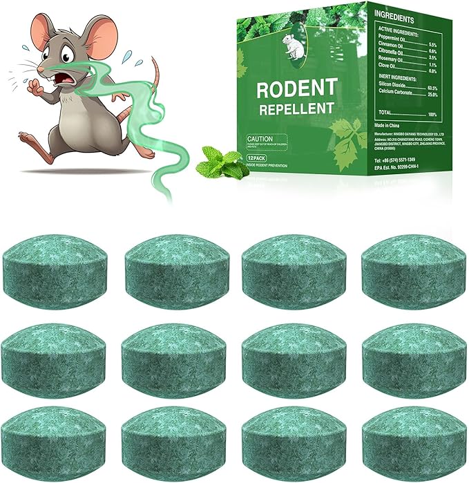 Mouse Rodent Repellent, 12 Pack Peppermint Oil Mouse Traps for Rat Mice, Ant, Roach, Spider, Squirrel, Nature Mouse Deterrent for Indoor Outdoor Use, for Garden & Home, Family & Pet Safe