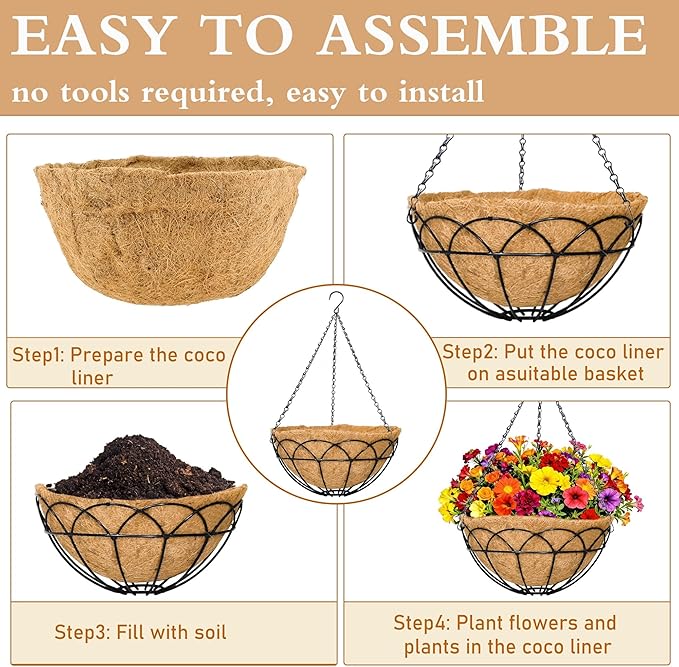 2 Pack Hanging Planter Basket for Outdoor Plants 12 Inch Metal Hanging Baskets for Coconut Coir Round Hanging Baskets for Garden Porch Balcony Indoor Outdoor (Lotus)