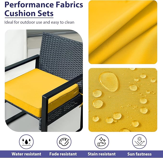 IPYNBAP Outdoor Chair Cushions Set of 4,Waterproof Outdoor Seat Cushions for Patio Furniture,Patio Chair Cushion with Handle and Ties, Square Out Door Chair Pads,17" x 16" x 2", Yellow