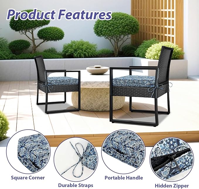 IPYNBAP Outdoor Chair Cushions Set of 4,Waterproof Outdoor Seat Cushions for Patio Furniture,Patio Chair Cushion with Handle and Ties, Out Door Chair Pads,19" x 19" x 3", Green Paisley