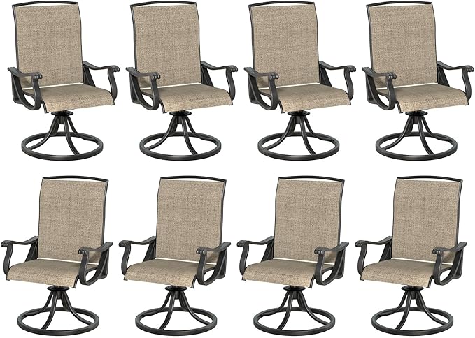 SHGJ&SOFT Patio Swivel Chairs, Waterproof Outdoor Dining Chairs with All-Weather Textilene Mesh for Deck, Garden, and Backyard (Brown5, 8PC)