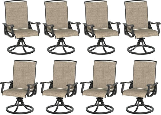 SHGJ&SOFT Patio Swivel Chairs, Waterproof Outdoor Dining Chairs with All-Weather Textilene Mesh for Deck, Garden, and Backyard (Brown5, 8PC)