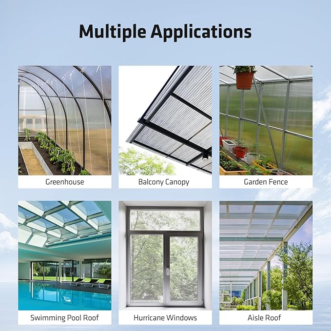 UMIG 6 PCS 4'x 2'x 0.24'' Polycarbonate Greenhouse Panels, Twin-Wall Waterproof UV Protected Corrugated Plastic Roof Panels Sheets, Clear Replacement Panels for Greenhouse, Outdoor, Plant