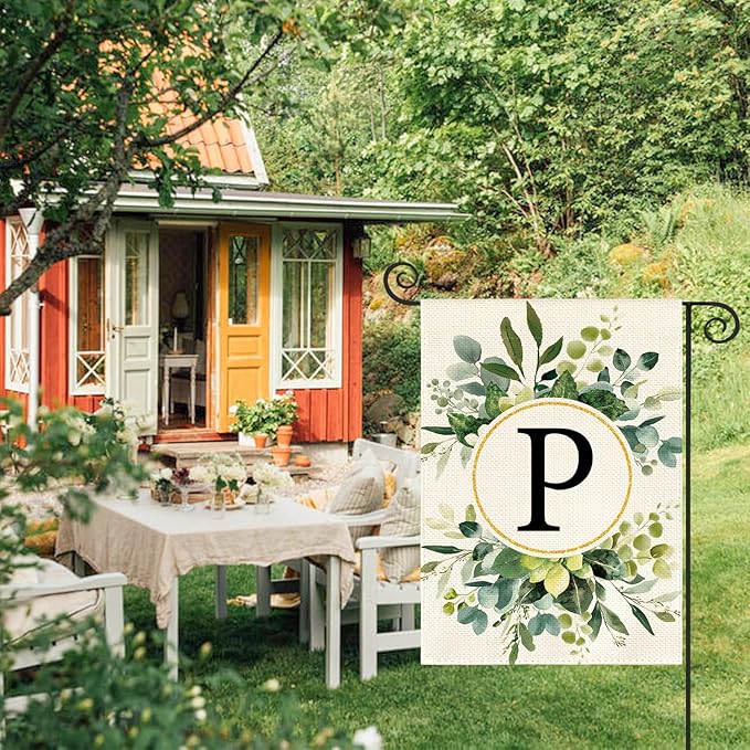 AVOIN colorlife Monogram Letter P Floral Garden Flag 12x18 Inch Double Sided Outside, Family Last Name Initial Yard Outdoor Decoration