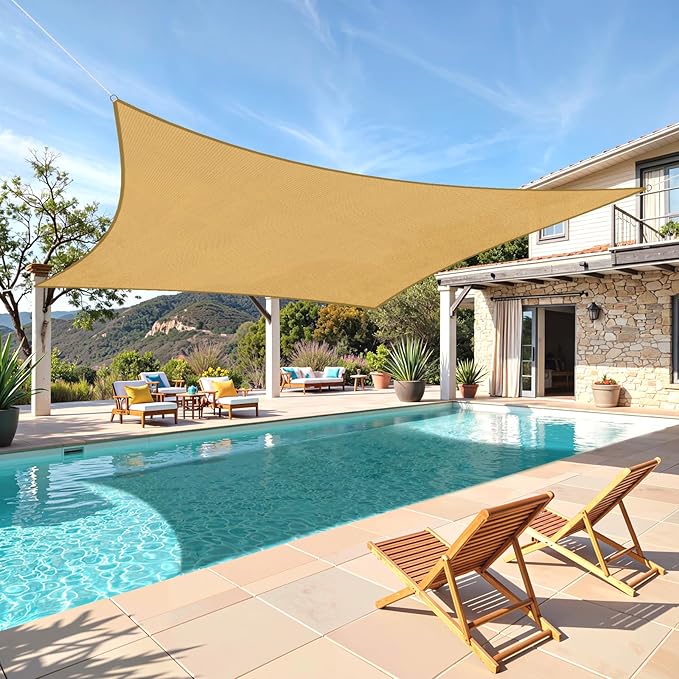 TasticTotes Rectangle Sun Shade Sail - 10' x 13', 95% UV Blockage, HDPE Sunshades for Outdoor Patio, Yard, Deck, Garden, Lawn, Permeable Awnings for Patio Shade with Reinforced Corners & Ropes (Sand)
