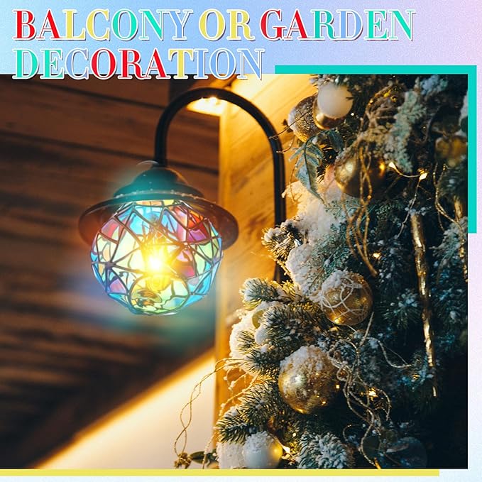 Baquler 2 Pcs Stained Glass LED Light Bulb Diamond Shape E26 Base A60 6 Watts G95 Shape Colorful Flickering Light Bulbs for Christmas, Home Balcony Garden Party Decoration (Innovation)