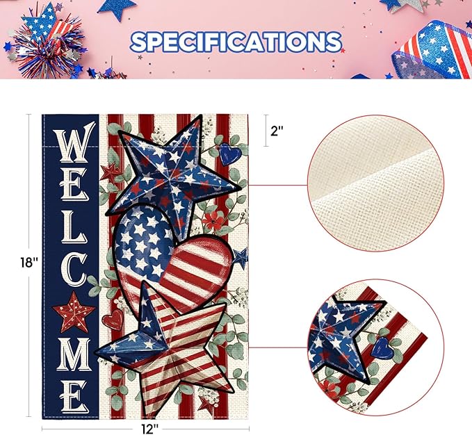 AVOIN colorlife Patriotic 4th of July Garden Flag 12x18 Inch Double Sided Outside, Memorial Day Welcome American Stars and Stripes Yard Outdoor Decoration