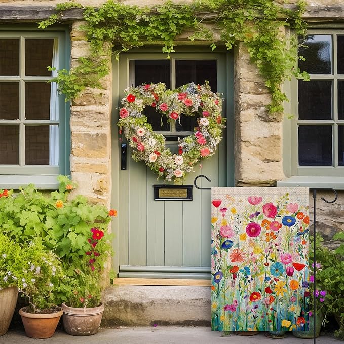 Spring Summer Garden Flag 12x18 Inch Double Sided Outside Colorful Floral Wildflower Small Burlap for Yard Outdoor Seasonal Decoration Flag