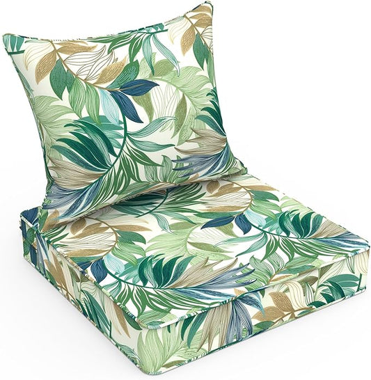 LVTXIII Outdoor Deep Seat Cushion Patio Seat and Back Cushion Set Seasonal Chair Cushion with Removable Cover and Adjustable Buckle for Home and Garden, 22"x22"x4", Lush Leaf Green