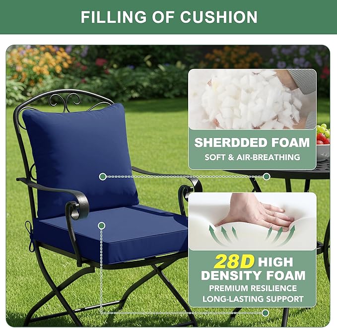 Summsun Patio Chair Cushion Set with Removable Cover, Waterproof Backrest and Seat Cushion Set Replacement for Outdoor Furniture, 19 x 19 Inch, Navy, 1 Set