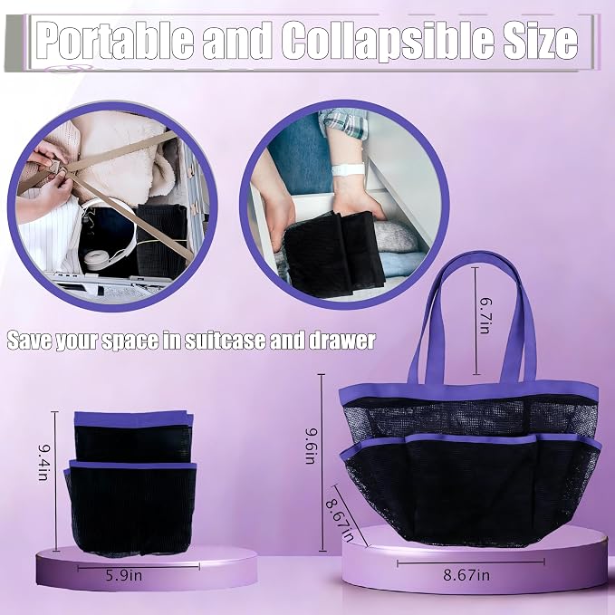 Mesh Shower Caddy Portable - 9 Pockets, Shower Bag for Dorm Room Camping | 2 Handle Quick Dry Shower Bag College Dorm Room Essentials Large Capacity Hanging Basket for Bathroom Travel Swimming Gym