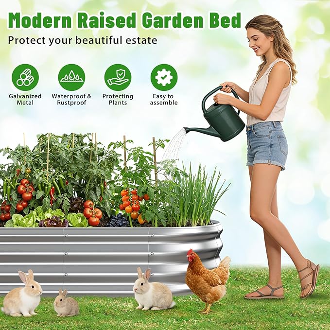 Oval Raised Garden Bed, 5 x 2 x 1FT, Galvanized Steel Planter Box with Wave-Shaped Metal Panels for Outdoor Flower,Tree,Herb & Vegetable Garden (Silver, 60X24X12 inches)