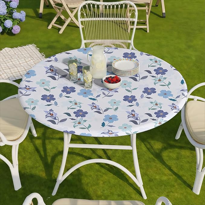Round Tablecloth Waterproof Fitted Table Cloth Summer Fall Outdoor Circle Cover for 36-44" Tables Dining Kitchen Apartment Set Long Trips Car Travel Essentials Kids Party Decor Gifts