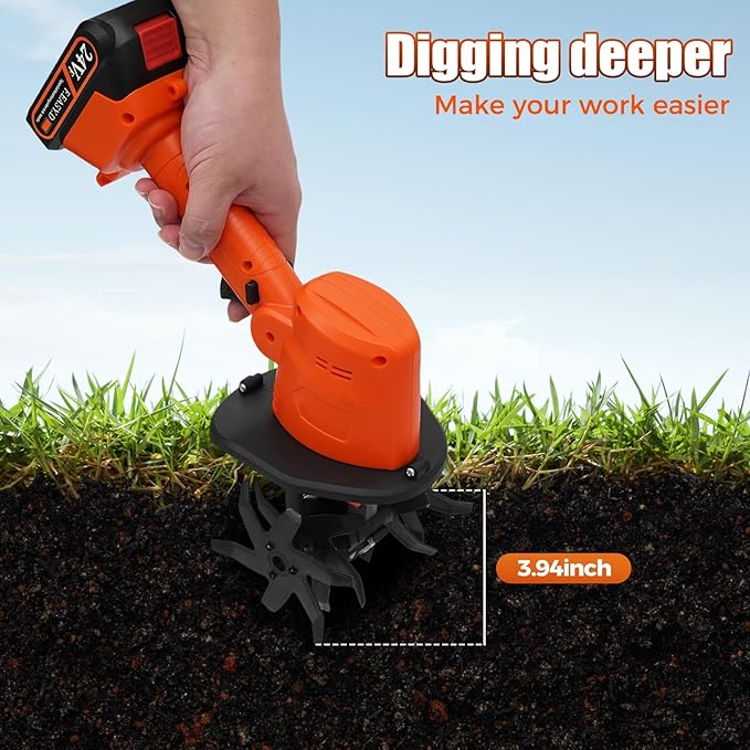 21V Cordless Tiller Cultivator, 235RPM Electric Garden Tiller with 1.5Ah Battery & Charger, 3.94-Inch Tilling Width & Depth Handheld Cultivator for Soil Loosening, Weeding, and Home Gardening