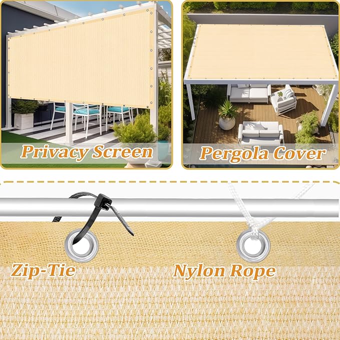 Shade&Beyond Customized Size 90% Sun Shade Cloth with Grommets, 4' X 21' Pergola Shade Cover Canopy, Mesh Tarp Sun Screens for Patio, Outdoor, Garden, Backyard GN01, Wheat